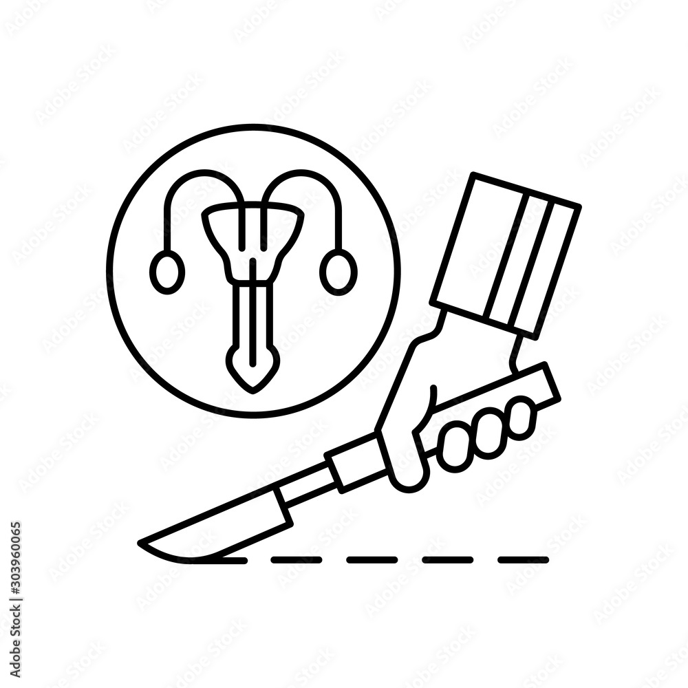 Poster urologic surgery knife icon. simple line, outline vector of urology icons for ui and ux, website or 