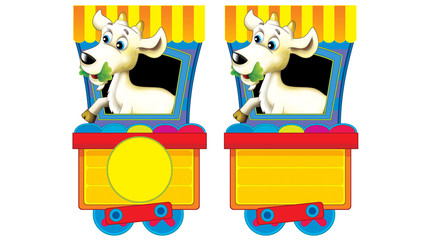 Cartoon funny looking steam wagon with animal goat on white background - illustration for children