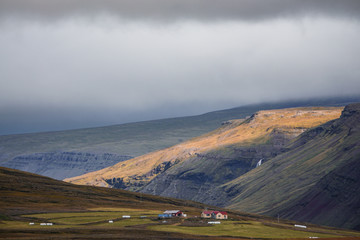 Village in the mountains in Iceland