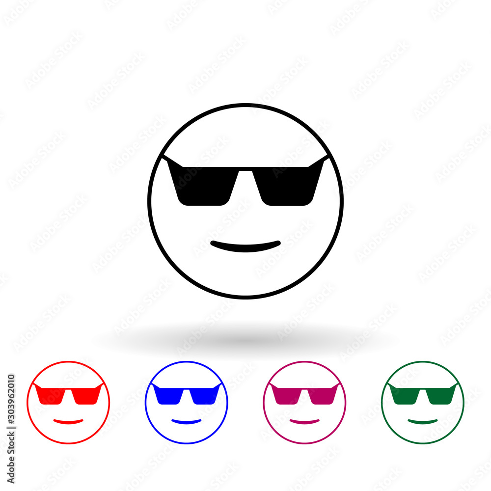 Poster cool in sunglasses multi color icon. simple thin line, outline vector of emoji icons for ui and ux, 