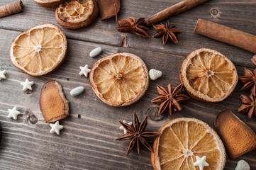 Dried oranges, cinnamon sticks and anise stars