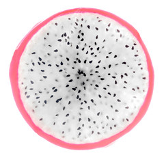 Pitaya, dragon fruit or pitahaya round slice with more seeds in the center, isolated on white