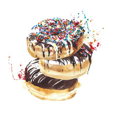 Donuts colorful glazed dessert sweets delicious yummy treats watercolor painting illustration isolated on white background - 303962852
