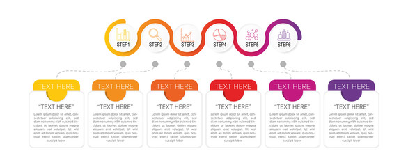 Infographic Timeline template can be used for gear workflow layout, diagram, number options, web design. Infographic business concept with 6 option, parts, steps or processes. Abstract background.