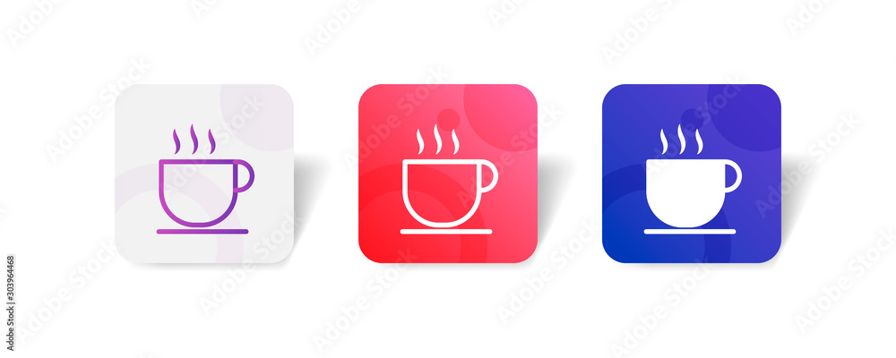 Poster cup of coffee outline and solid icon in smooth gradient background button