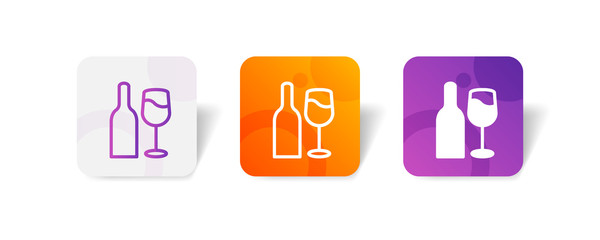 wine bottle outline and solid icon in smooth gradient background button