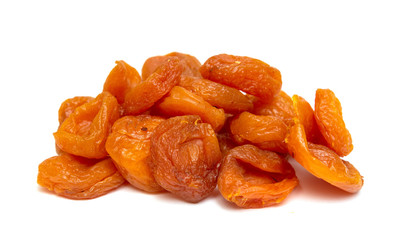 Dried dried apricots on a white background.