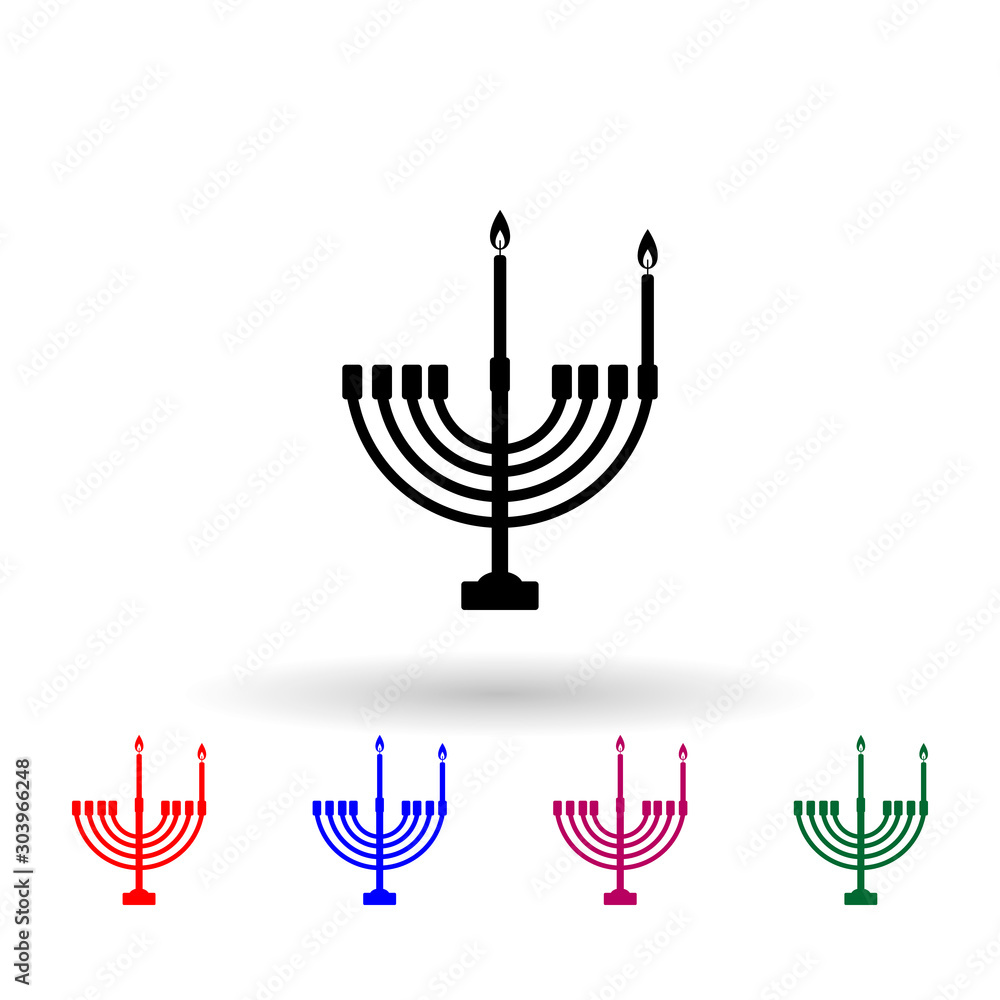 Poster first night of chanukah multi color icon. simple glyph, flat vector of hanukkah icons for ui and ux,