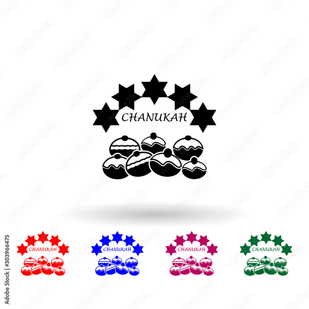 Poster hanukkah desserts multi color icon. simple glyph, flat vector of hanukkah icons for ui and ux, websi