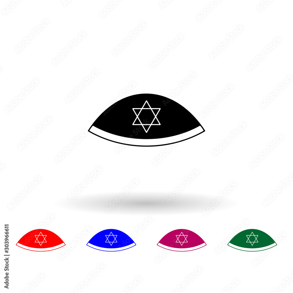 Poster kipah multi color icon. simple glyph, flat vector of hanukkah icons for ui and ux, website or mobile