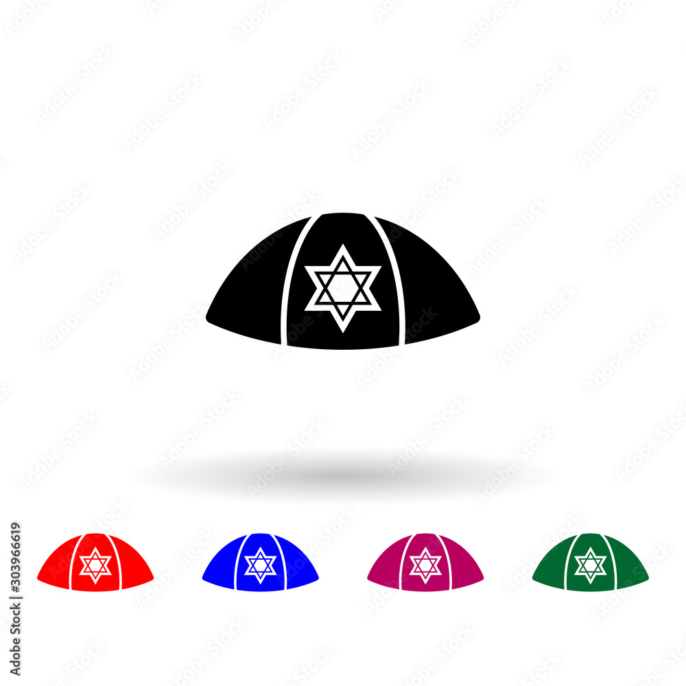 Poster kipah multi color icon. simple glyph, flat vector of hanukkah icons for ui and ux, website or mobile