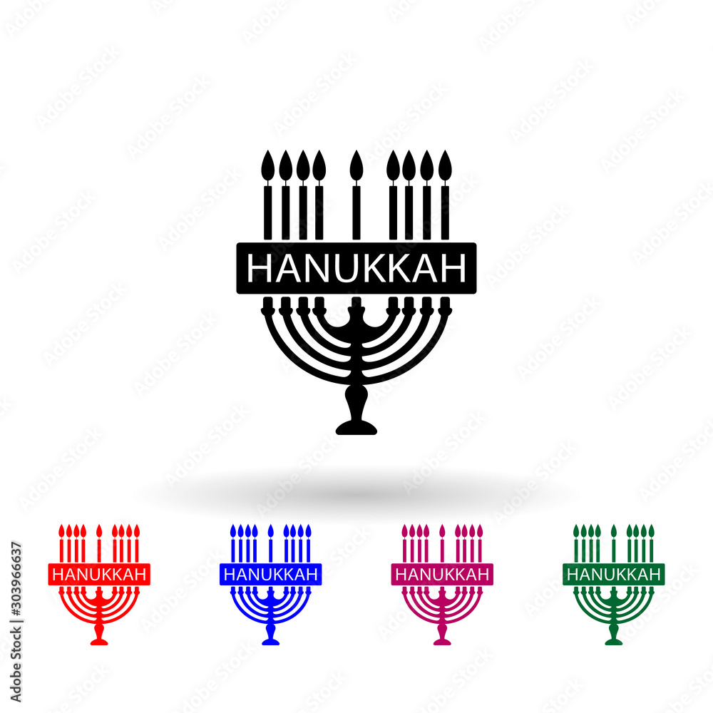 Poster menorah candle multi color icon. simple glyph, flat vector of hanukkah icons for ui and ux, website 