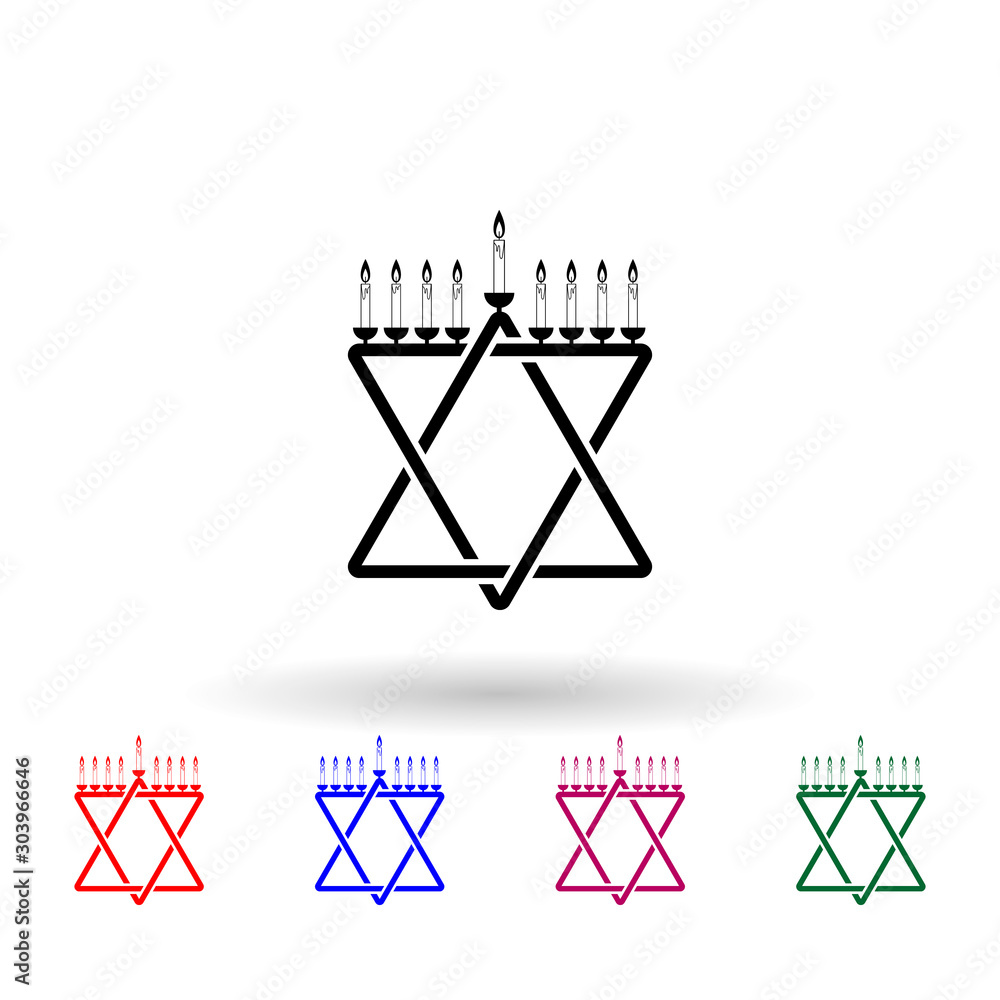 Poster menorah candles multi color icon. simple glyph, flat vector of hanukkah icons for ui and ux, website