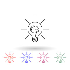 Brain in a light bulb multi color icon. Simple thin line, outline vector of idea icons for ui and ux, website or mobile application