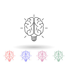 Brain lamp multi color icon. Simple thin line, outline vector of idea icons for ui and ux, website or mobile application