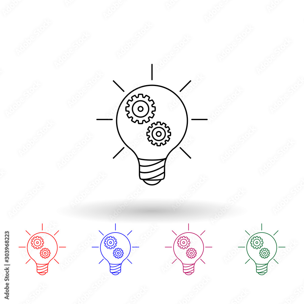 Poster light bulb and gears multi color icon. simple thin line, outline vector of idea icons for ui and ux,