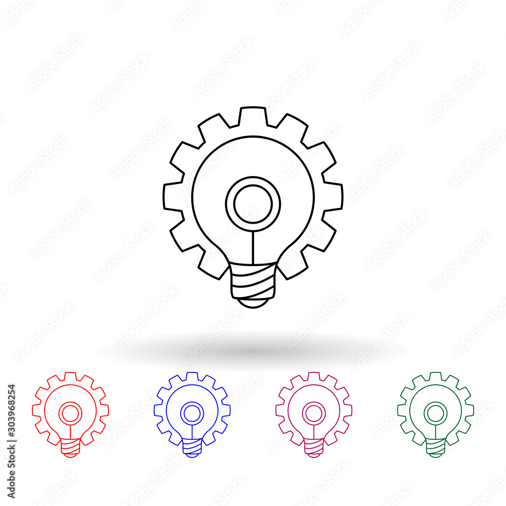 Poster light bulb and gear multi color icon. simple thin line, outline vector of idea icons for ui and ux, 