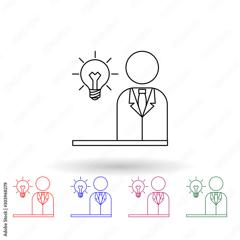 Poster business man with a light bulb multi color icon. simple thin line, outline vector of idea icons for 