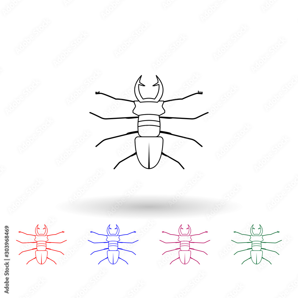 Poster beetle deer multi color icon. simple thin line, outline vector of insect icons for ui and ux, websit