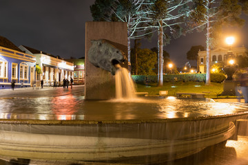 fountain in the night of the city of Curitiba, Parana, Brazil