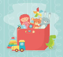 red box filled doll rabbit bear rocket wind game toys
