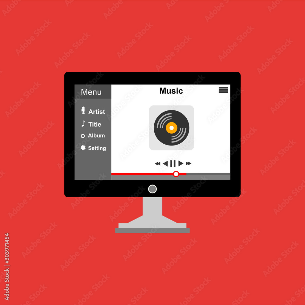 Wall mural minimalistic media player user interface with panel control in modern flat design for web banner, bu