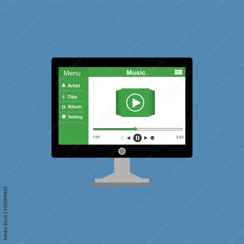 Aufkleber minimalistic media player user interface with panel control in modern flat design for web banner, bu