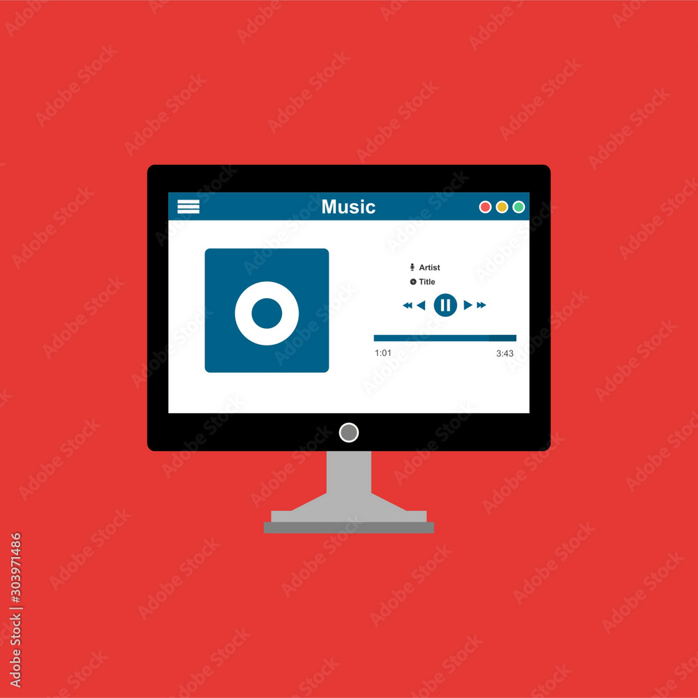 Aufkleber mobile music application interface design concept isolated on colored background flat vector illustr