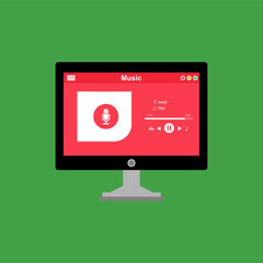 Music player app interface vector color template. Media player navigation screen. Flat UI, GUI. Playing audio, radio. Easy to edit and customize
