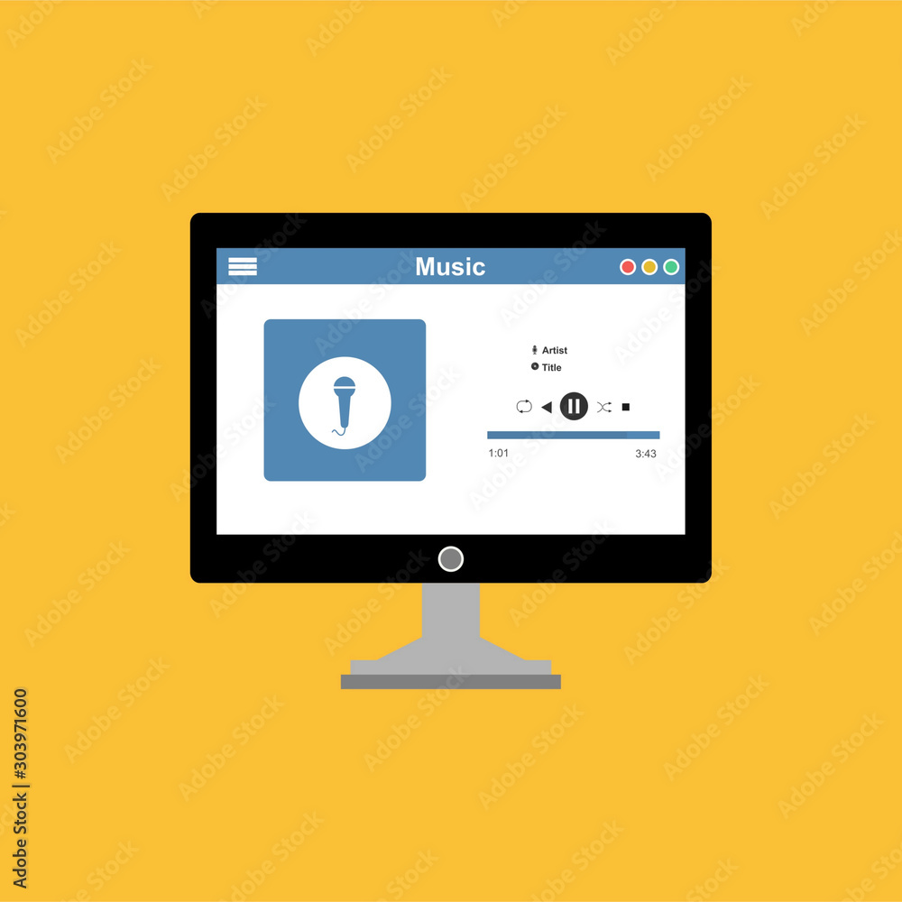 Aufkleber mobile music application interface design concept isolated on colored background flat vector illustr