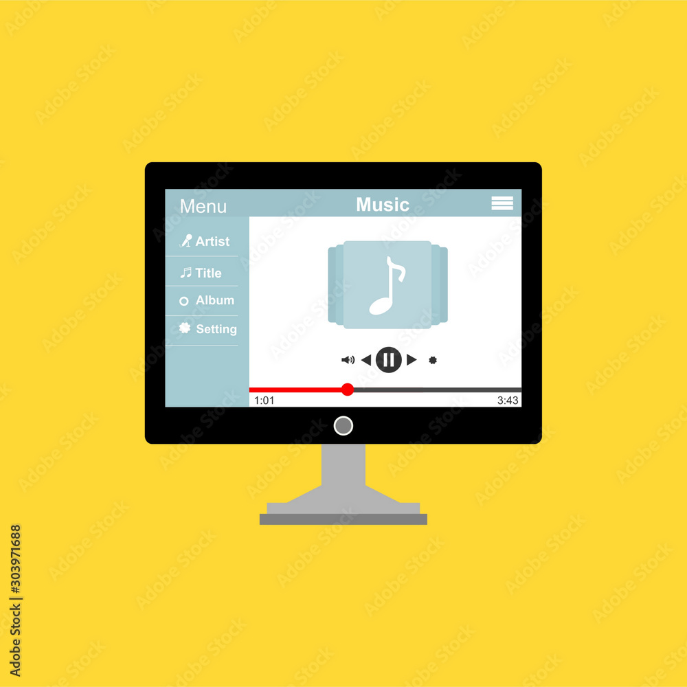 Aufkleber minimalistic media player user interface with panel control in modern flat design for web banner, bu