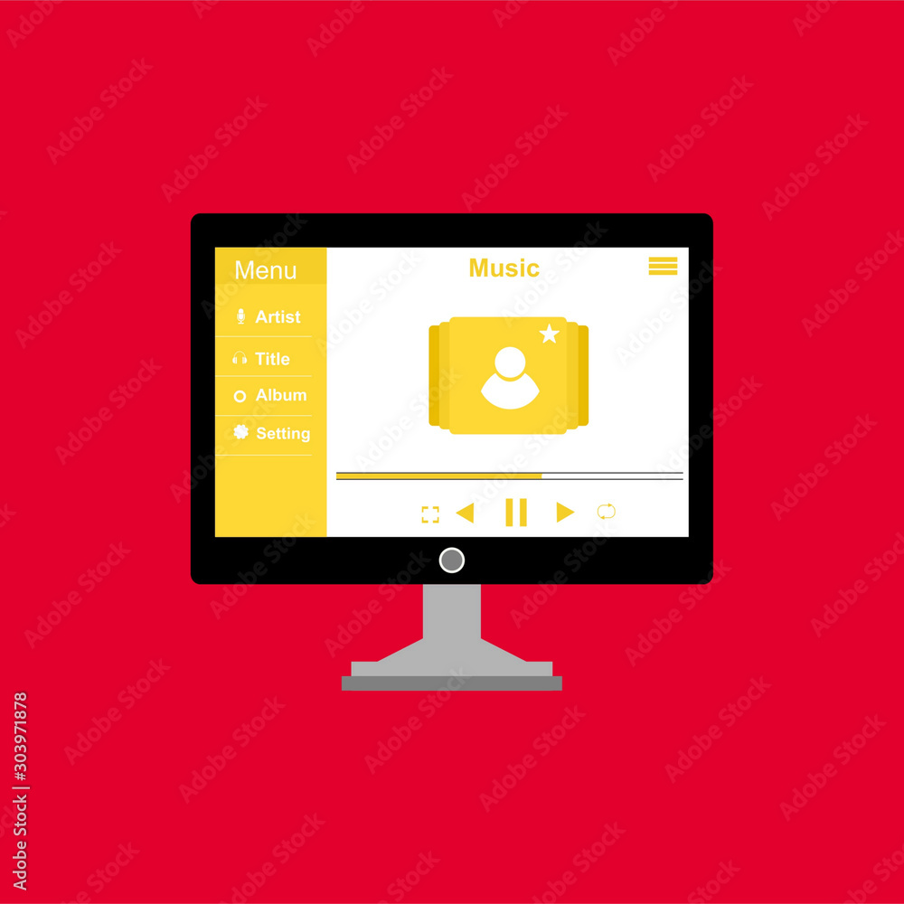 Aufkleber minimalistic media player user interface with panel control in modern flat design for web banner, bu