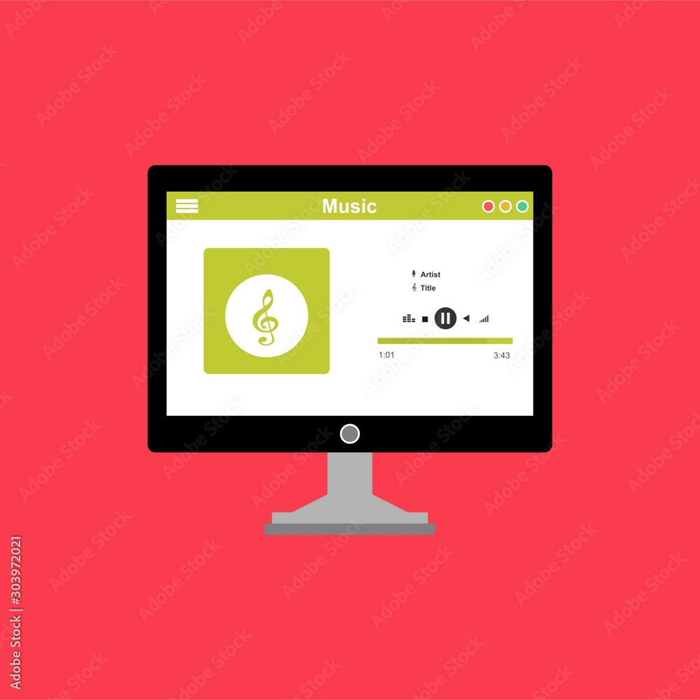 Poster mobile music application interface design concept isolated on colored background flat vector illustr