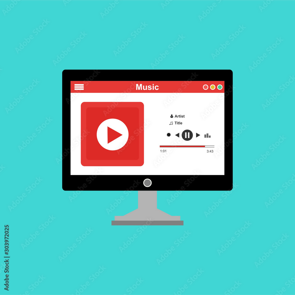 Poster mobile music application interface design concept isolated on colored background flat vector illustr