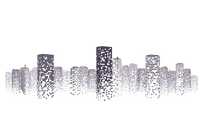 Silhouette city scape Isolated or white background. Modern flat design. Futuristic technology concept. Vector illustration.
