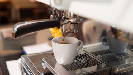 black coffee morning on coffee maker