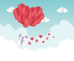 happy valentines day origami gift balloon hearts clouds