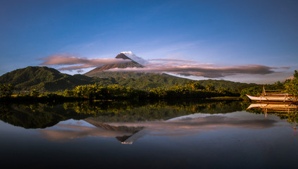 Mayon Volcano with a reflection in river Legazpi City Albay Philippines