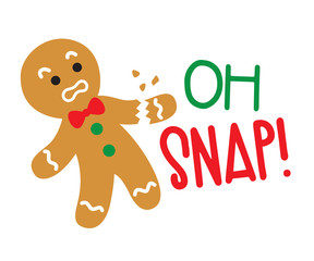 Funny Christmas gingerbread with broken arm vector illustration. Oh snap gingerbread cookie.