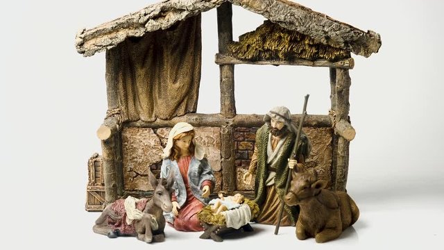 Virgin Mary, Saint Joseph, the Ox, the donkey and Baby Jesus Ceramic Figurines	