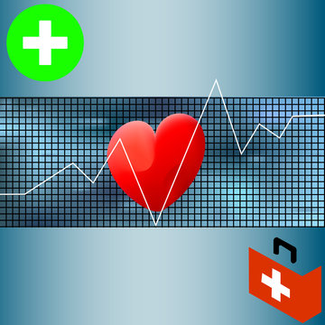 Healthcare vector medical background with white heart cardiogram. Vector cardiology concept with pulse rate diagram.