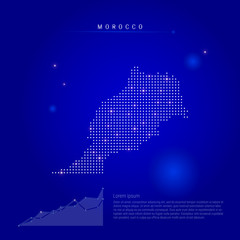 Morocco illuminated map with glowing dots. Dark blue space background. Vector illustration