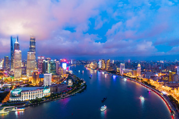 Fototapeta na wymiar Aerial view of Shanghai skyline at night,China.