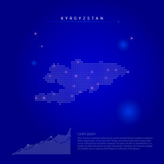 Fototapeta na wymiar Kyrgyzstan illuminated map with glowing dots. Dark blue space background. Vector illustration