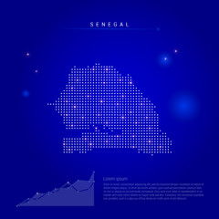 Fototapeta na wymiar Senegal illuminated map with glowing dots. Dark blue space background. Vector illustration