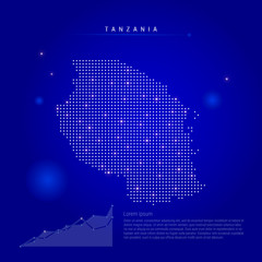 Fototapeta na wymiar Tanzania illuminated map with glowing dots. Dark blue space background. Vector illustration