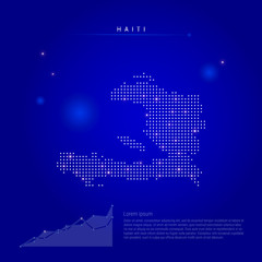 Haiti illuminated map with glowing dots. Dark blue space background. Vector illustration