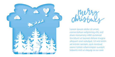 Merry Christmas with star in paper cut style. Vectors illustrations