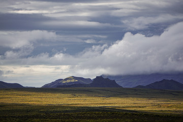 Overcast sky and Icelandic mountains