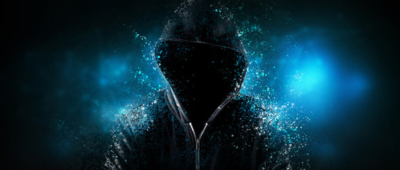 Cybersecurity, computer hacker with hoodie - obrazy, fototapety, plakaty